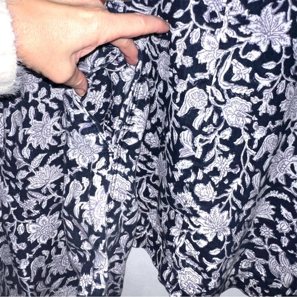 Pure Jill Linen 2 pcs Set Blue Floral Pull On Cuffed Shorts Pockets Top Shirt M - Picture 7 of 16